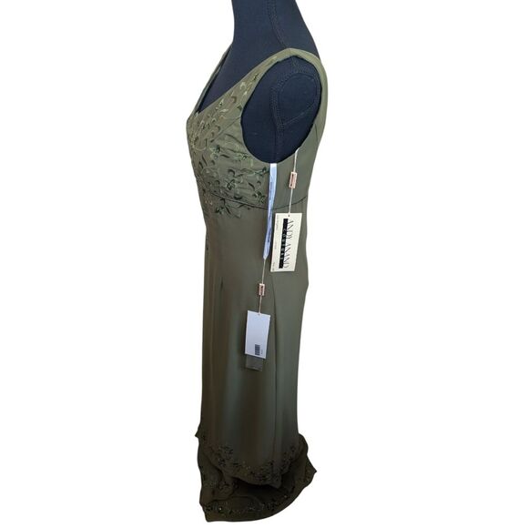 Andy Anand Couture Maxi Gown Dress Olive Green Tiered Embroidered Sequin Small - Picture 3 of 14